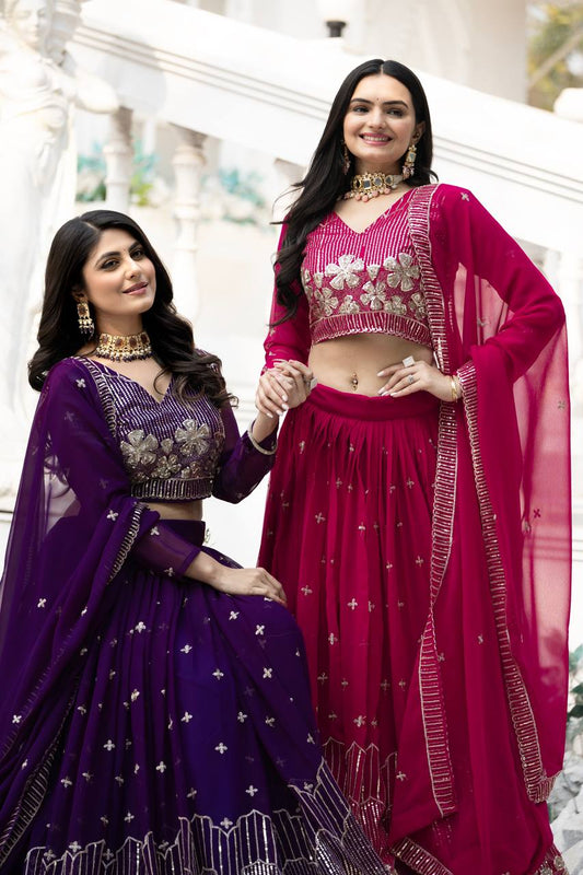 Elegant Faux Georgette Embroidered Lehenga Choli With Matching Dupatta