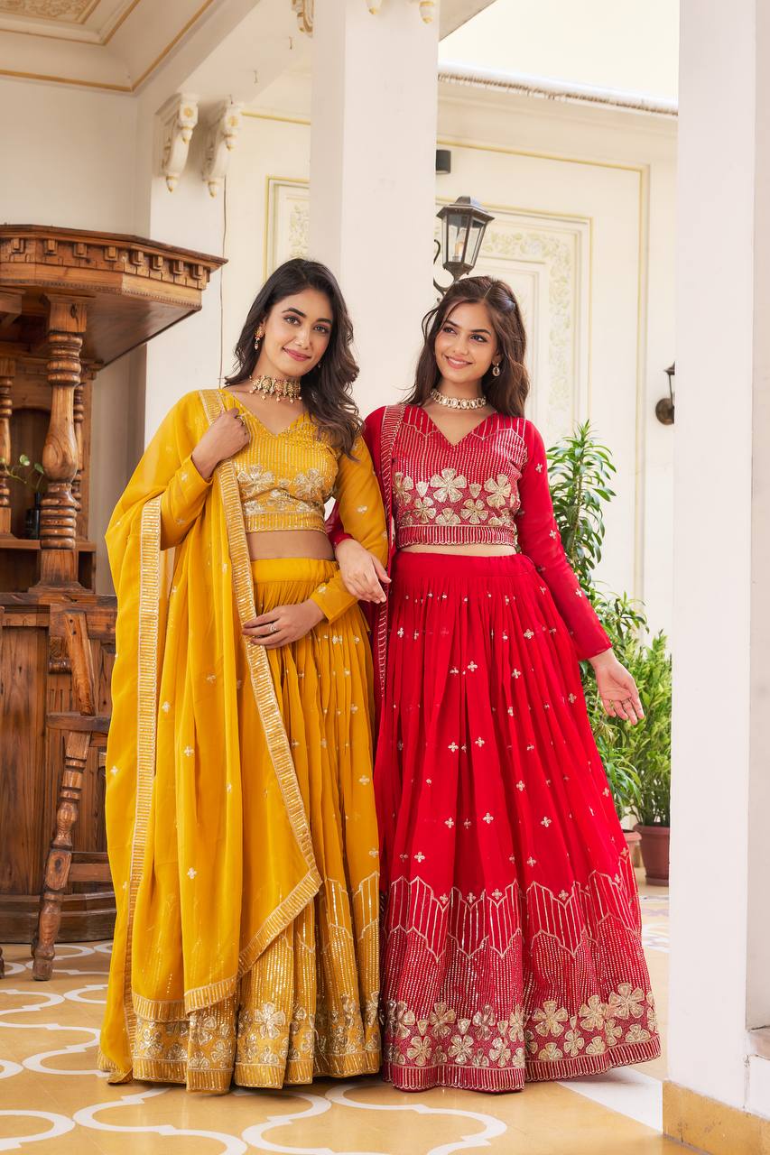 Elegant Faux Georgette Embroidered Lehenga Choli With Matching Dupatta