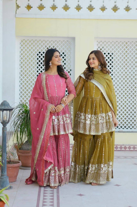 Elegant Pure Simmar Sharara Set with Heavy 3mm Sequence Embroidery Work