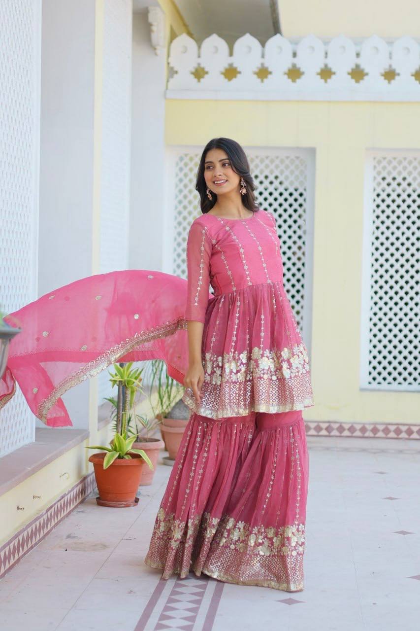 Elegant Pure Simmar Sharara Set with Heavy 3mm Sequence Embroidery Work