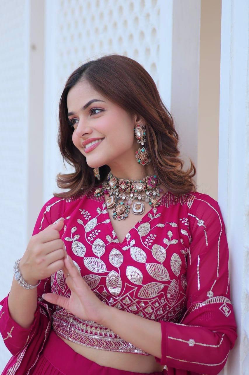 Elegant Heavy Faux Georgette Lehenga Choli Set With Embroidery Sequence Work