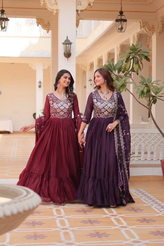 Spectacular Pure Star Georgette Heavy Embroidered Gown With Dupatta