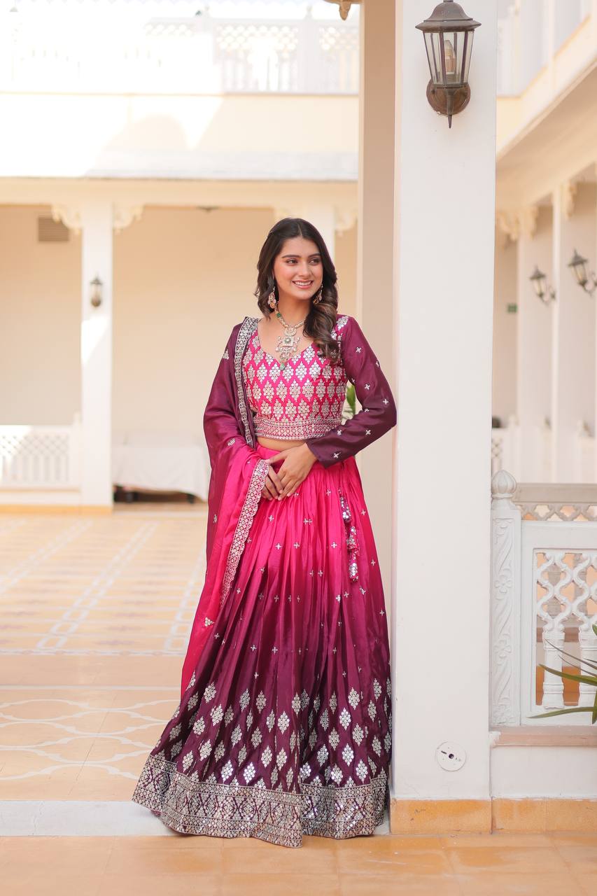 Pure Padding Chinon Sequins Embroidered Lehenga Choli With Dupatta