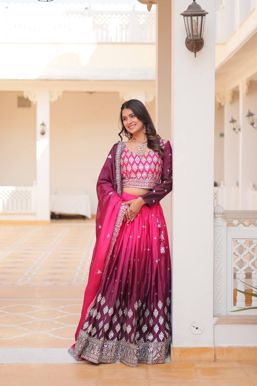Pure Padding Chinon Sequins Embroidered Lehenga Choli With Dupatta