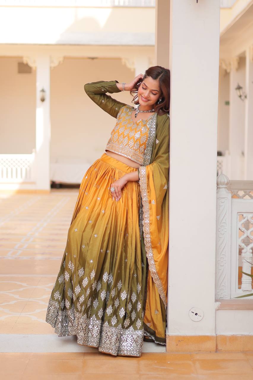 Pure Padding Chinon Sequins Embroidered Lehenga Choli With Dupatta