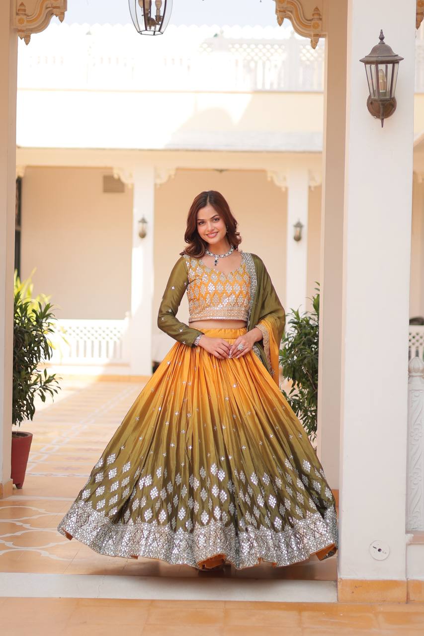 Pure Padding Chinon Sequins Embroidered Lehenga Choli With Dupatta