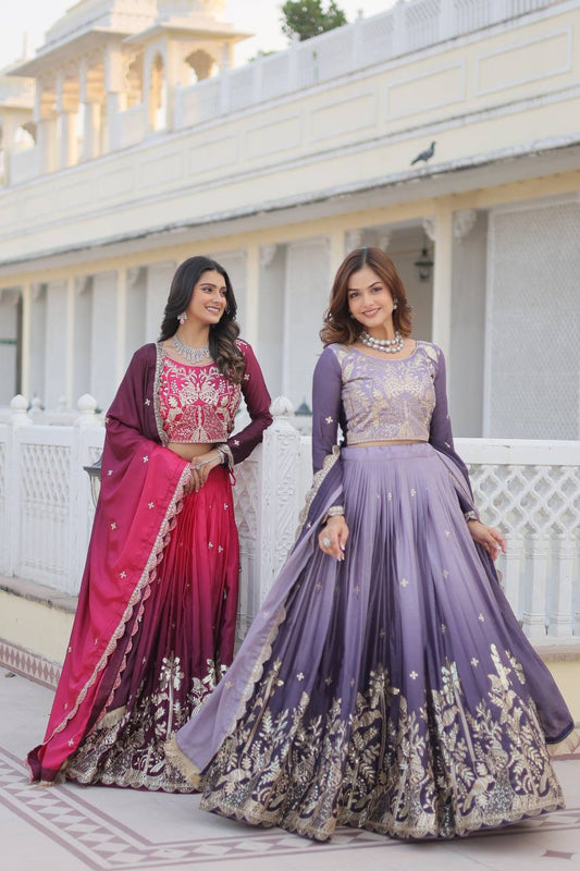 Alluring Pure Padding Chinon Heavy Sequins Embroidered Lehenga Choli Set