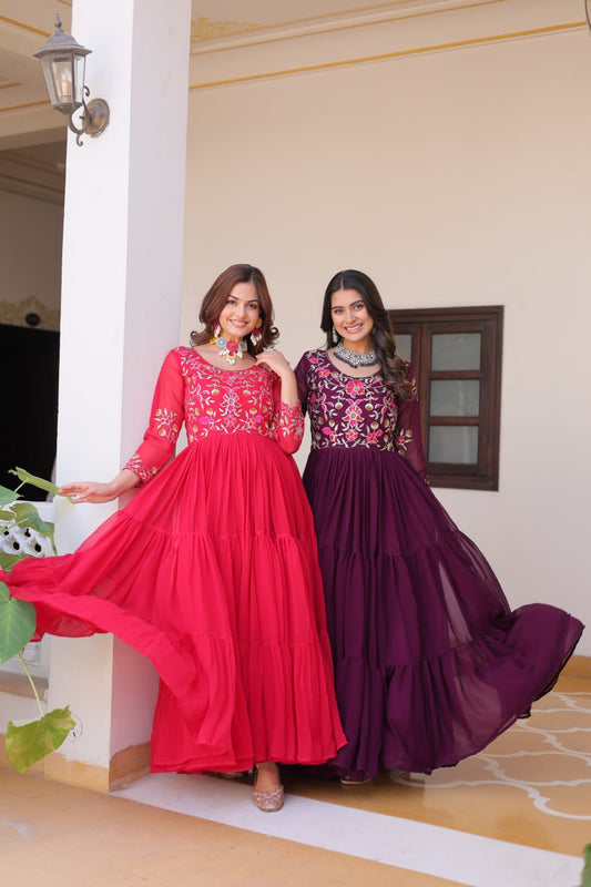 Luxurious Faux Georgette Gown with 3mm Sequence Thread Work