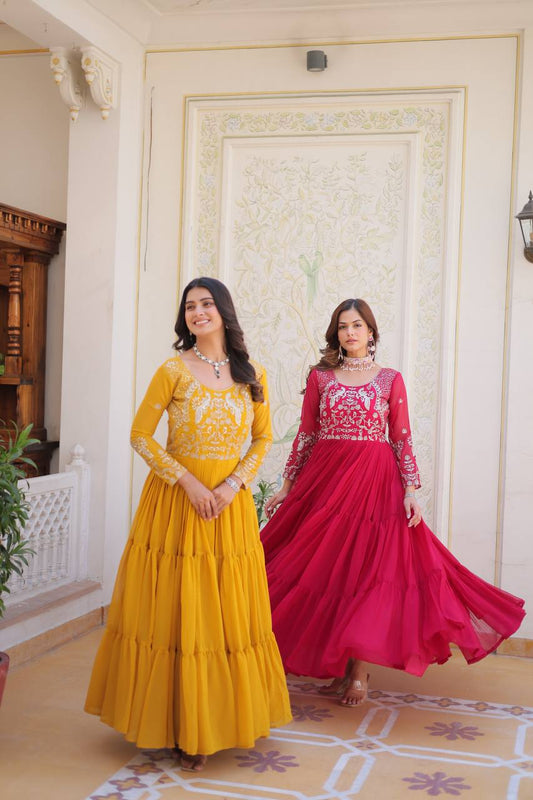 Breathtaking Faux Georgette Sequins Embroidered Gown