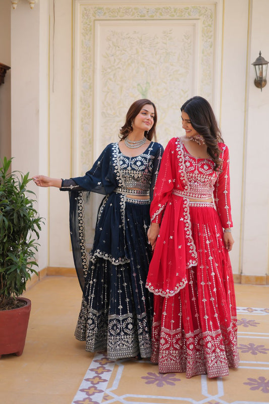 Graceful Faux Georgette Heavy Sequins Embroidered Lehenga Choli