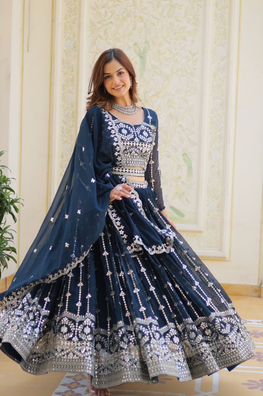 Graceful Faux Georgette Heavy Sequins Embroidered Lehenga Choli