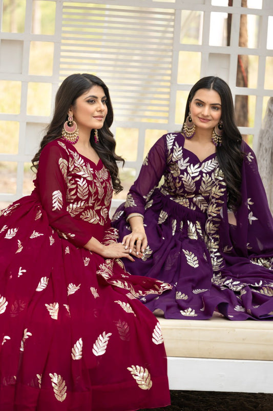 Elegant Faux Georgette Gown with Heavy Sequence Thread Work