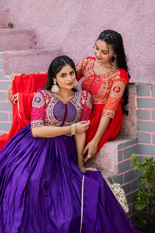 Elegant Pure Chinon Bandhej Gown with Heavy Sequence Embroidery Work