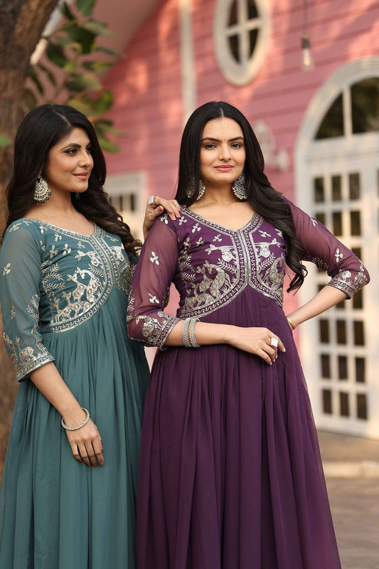 Elegant Faux Georgette Gown with 3mm Sequence Work