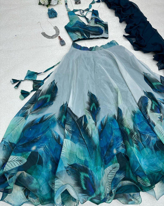 Exquisite Morepeach Digital Printed Floral Flairy Lehenga Choli Set - Ethnicwish