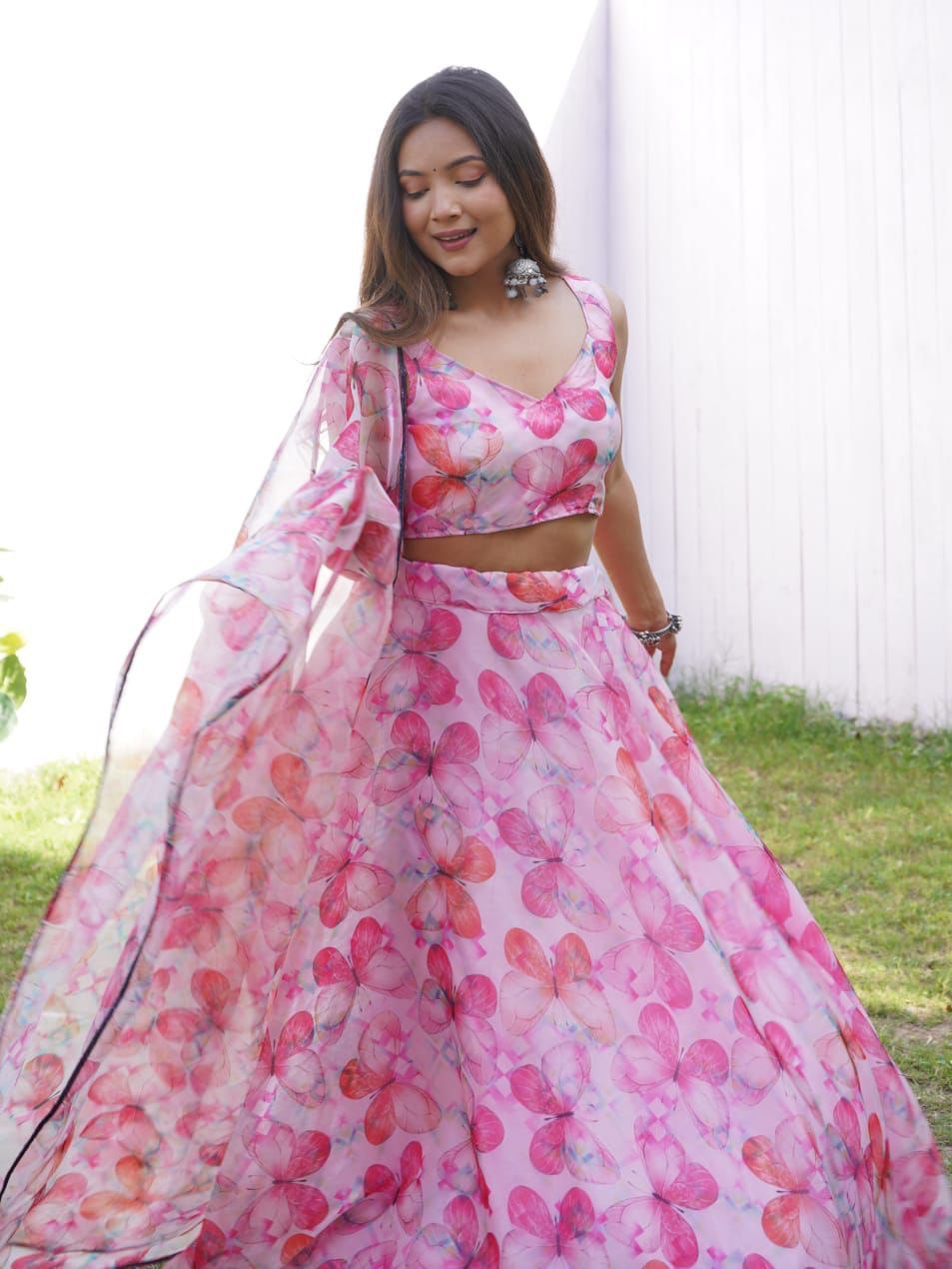 Pink Colored Floral Organza Silk Lehenga Choli Set – Elegant & Festive Wear - Ethnicwish