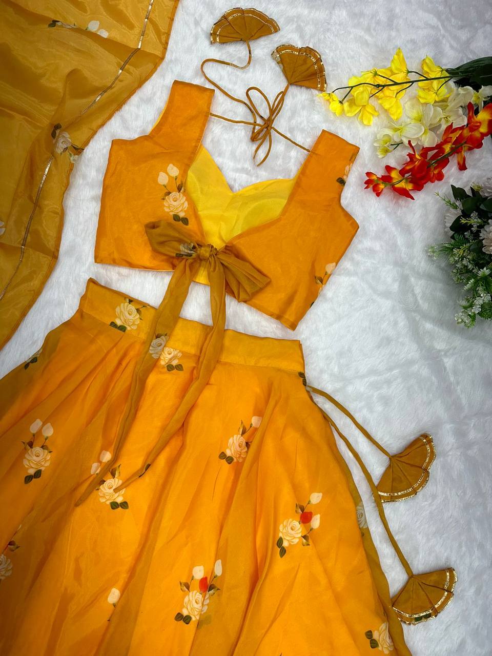 Stylish Floral Organza Silk Fully Stitched Lehenga Choli Set - Ethnicwish