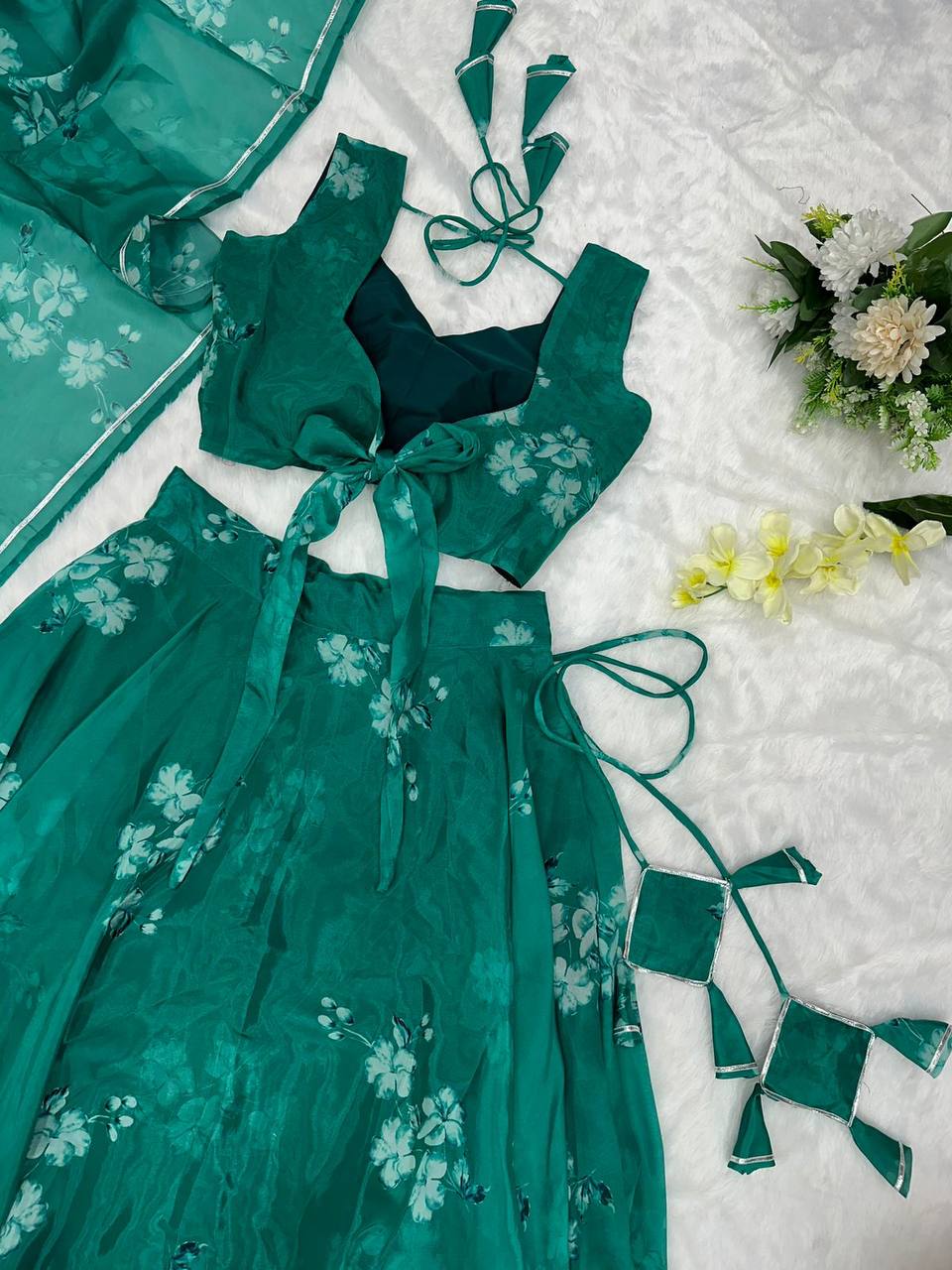 Stylish Floral Organza Silk Fully Stitched Lehenga Choli Set - Ethnicwish
