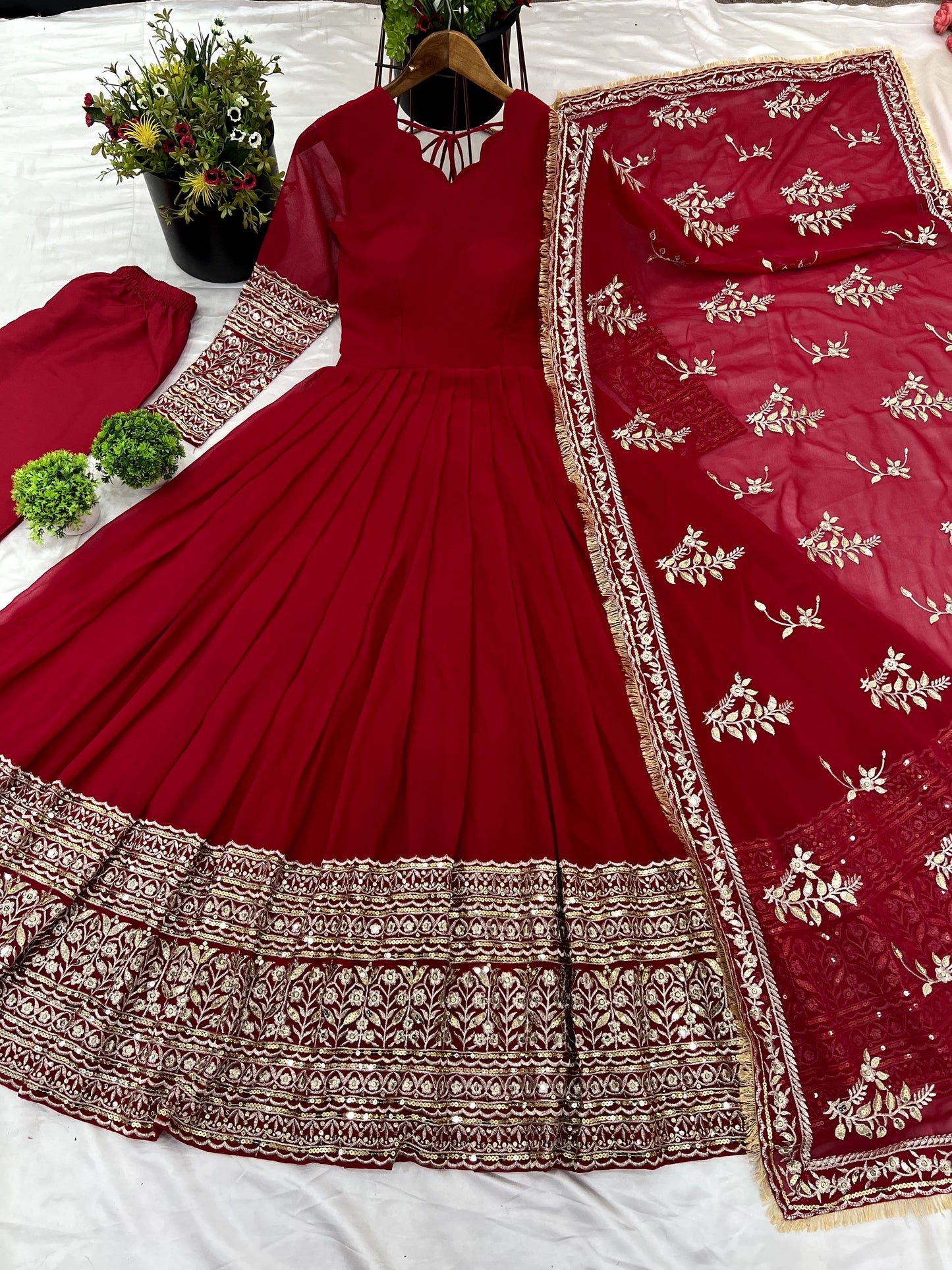 Breathtaking Pink Faux Georgette Sequins Embroidered Anarkali Suit