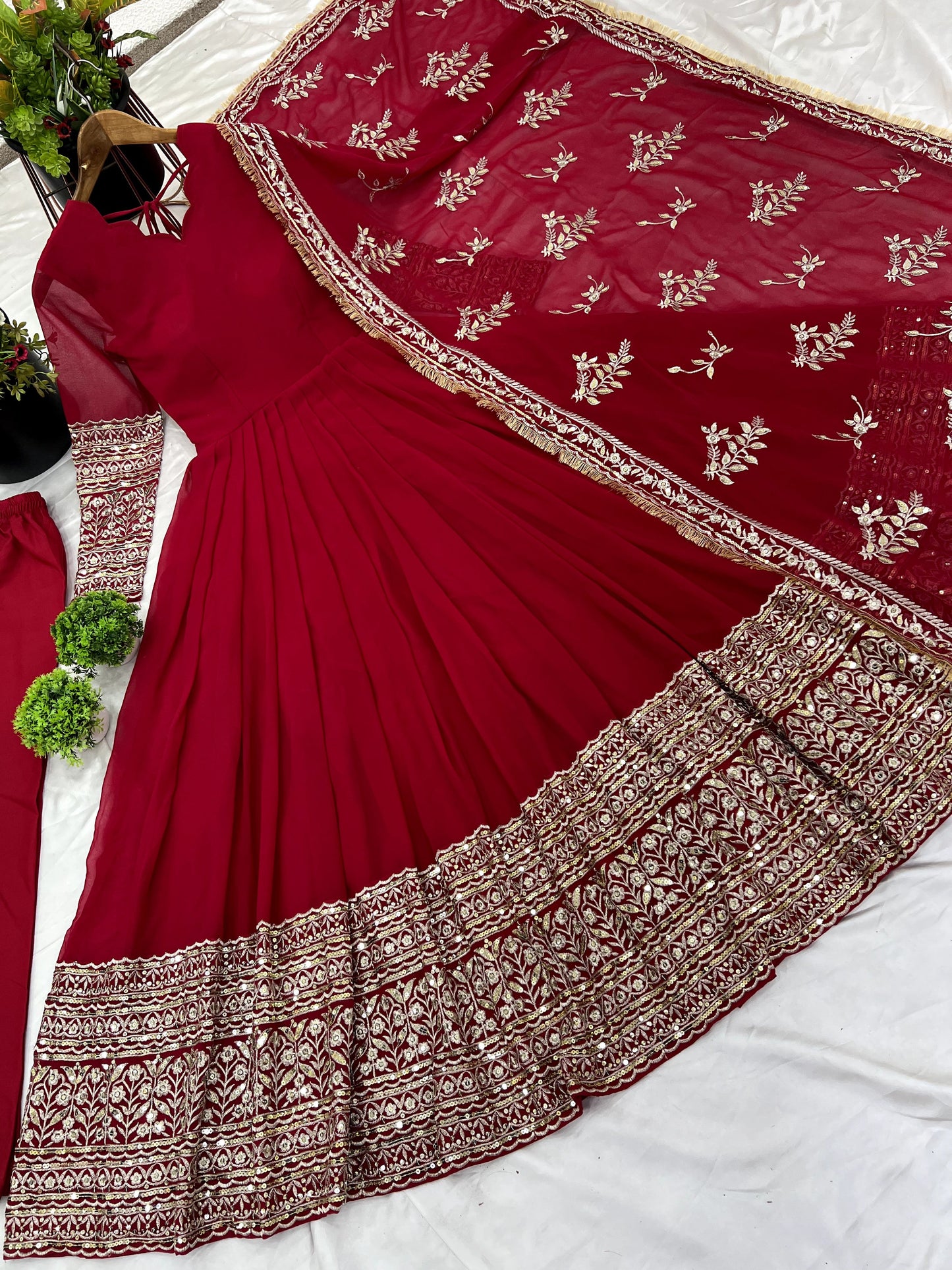 Breathtaking Pink Faux Georgette Sequins Embroidered Anarkali Suit