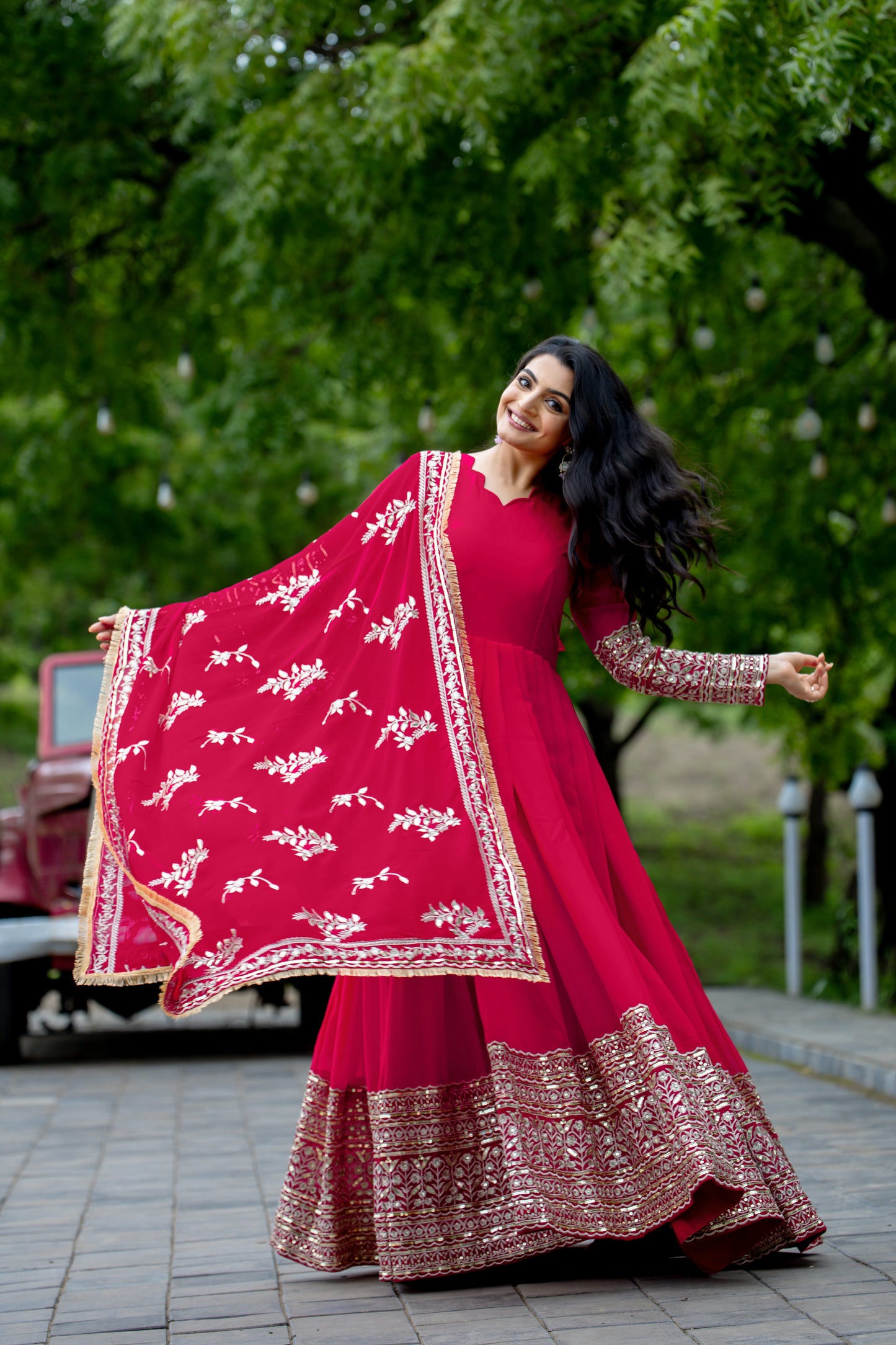 Breathtaking Pink Faux Georgette Sequins Embroidered Anarkali Suit