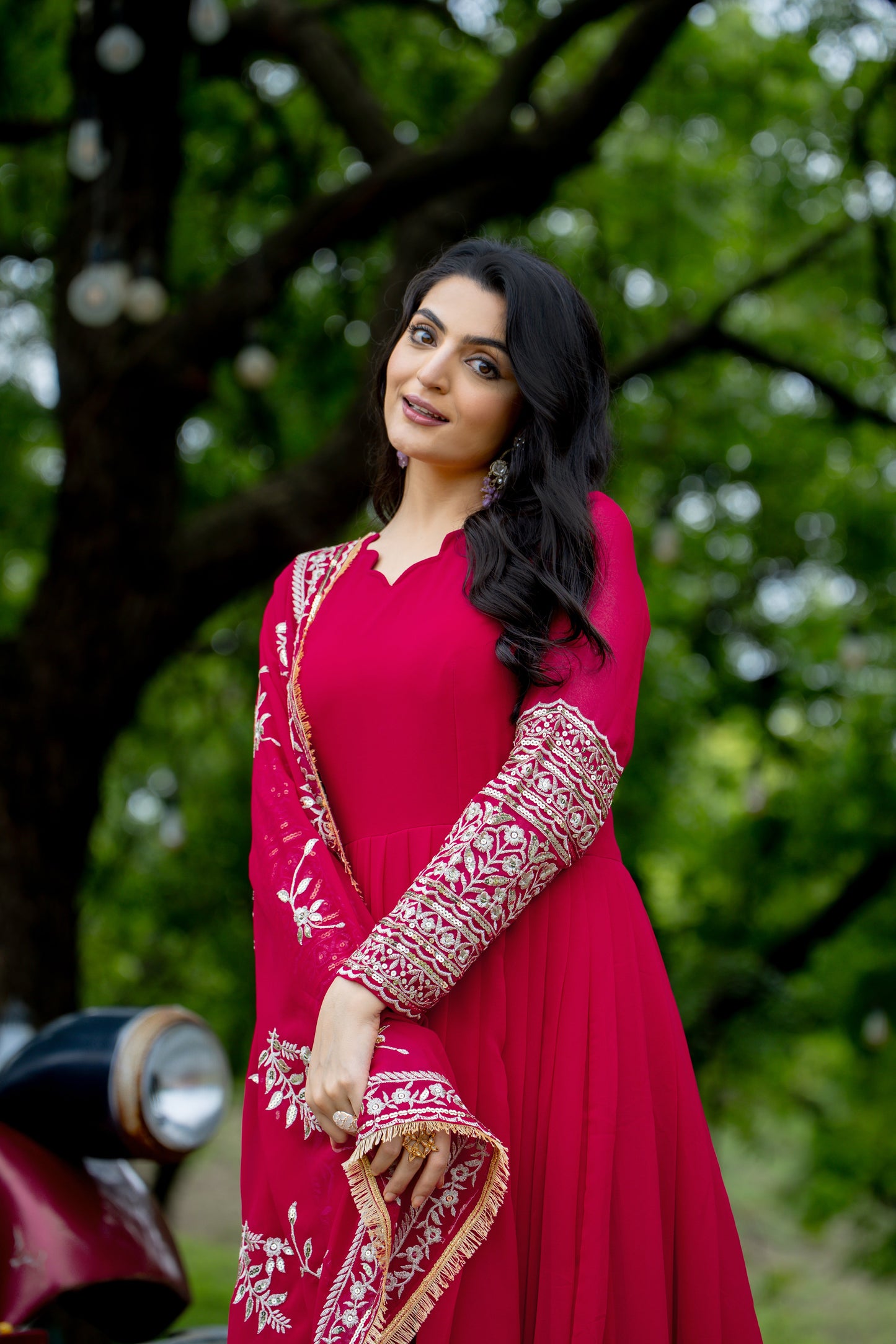 Breathtaking Pink Faux Georgette Sequins Embroidered Anarkali Suit