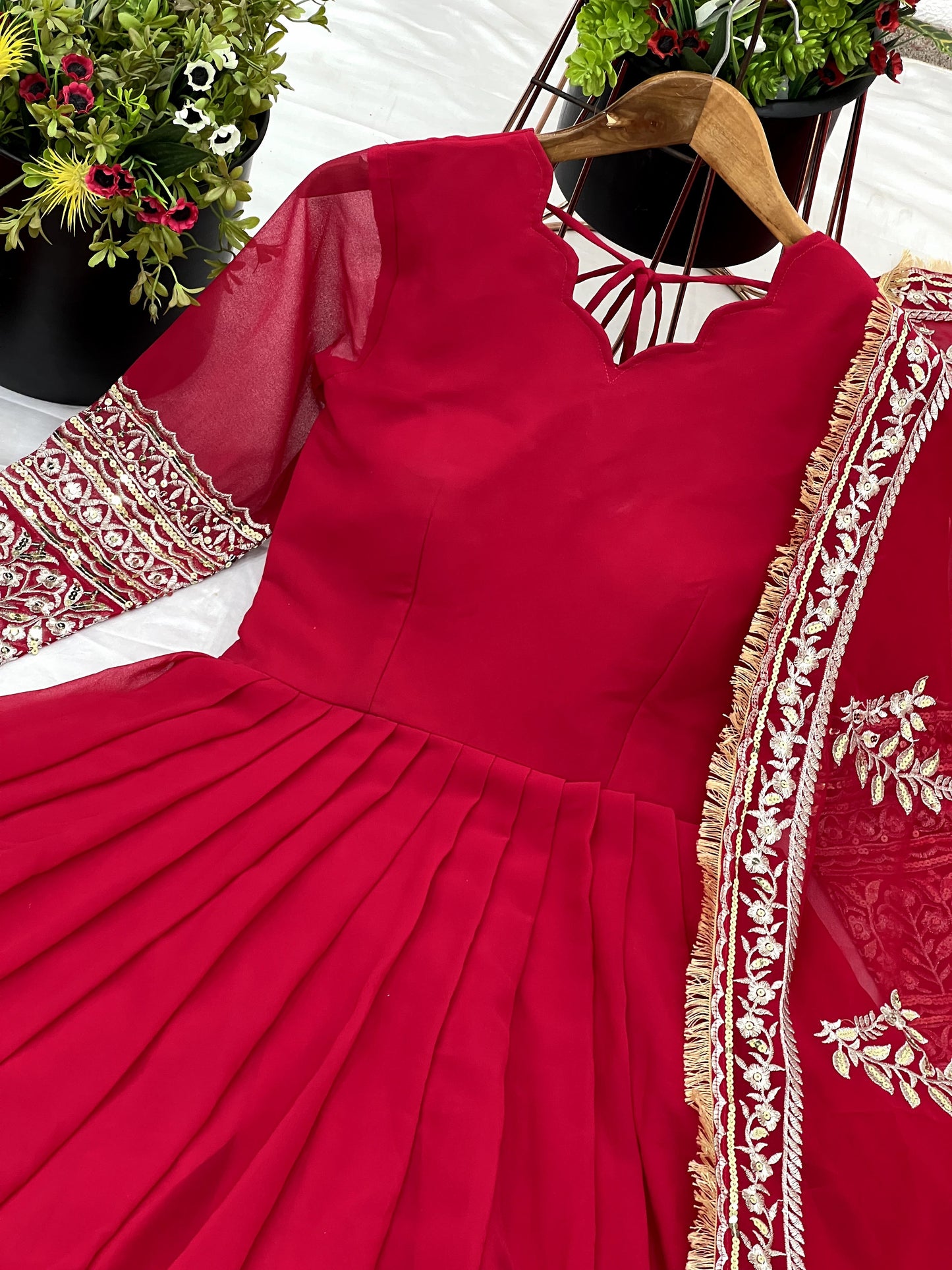 Breathtaking Pink Faux Georgette Sequins Embroidered Anarkali Suit