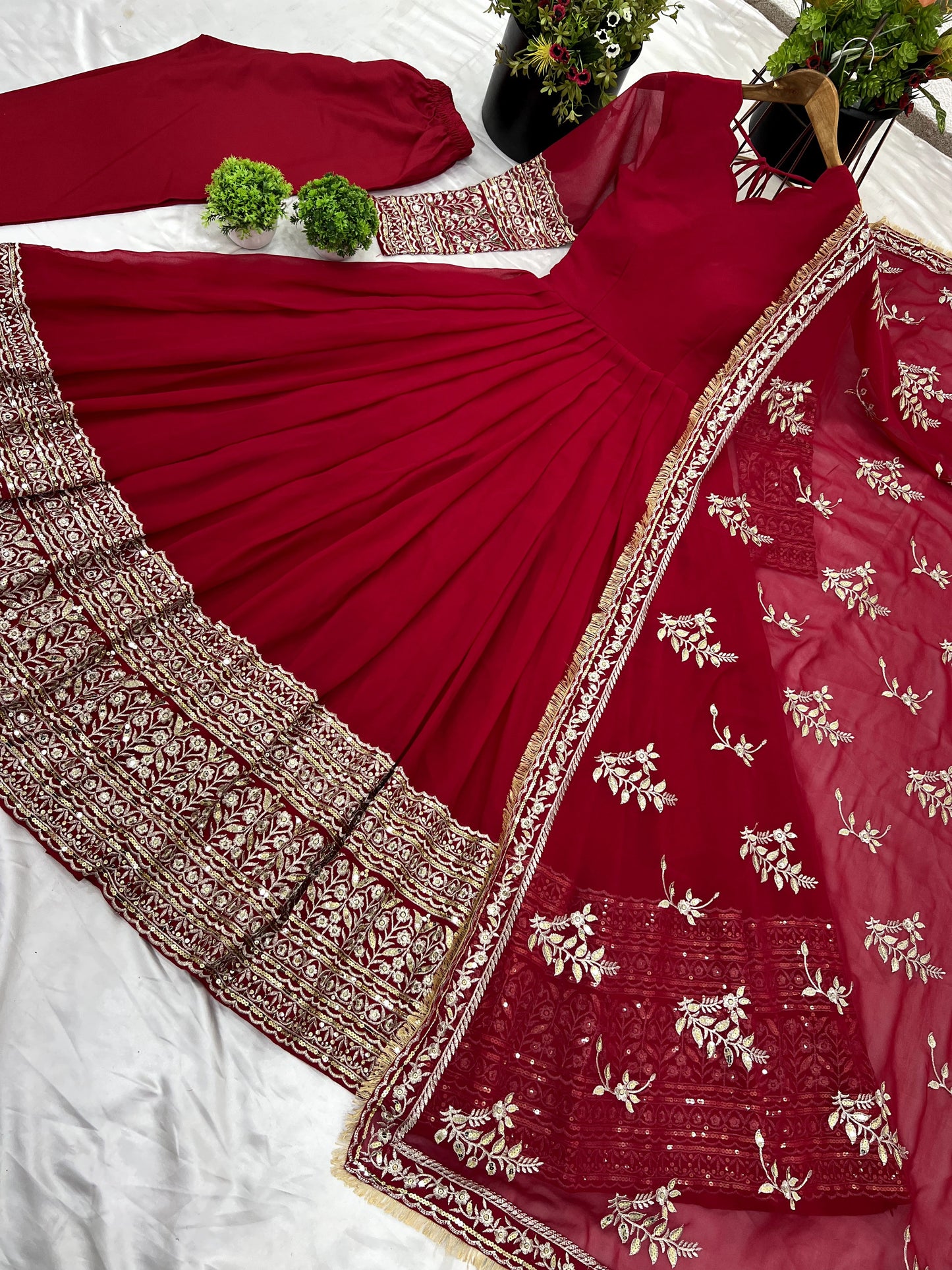 Breathtaking Pink Faux Georgette Sequins Embroidered Anarkali Suit