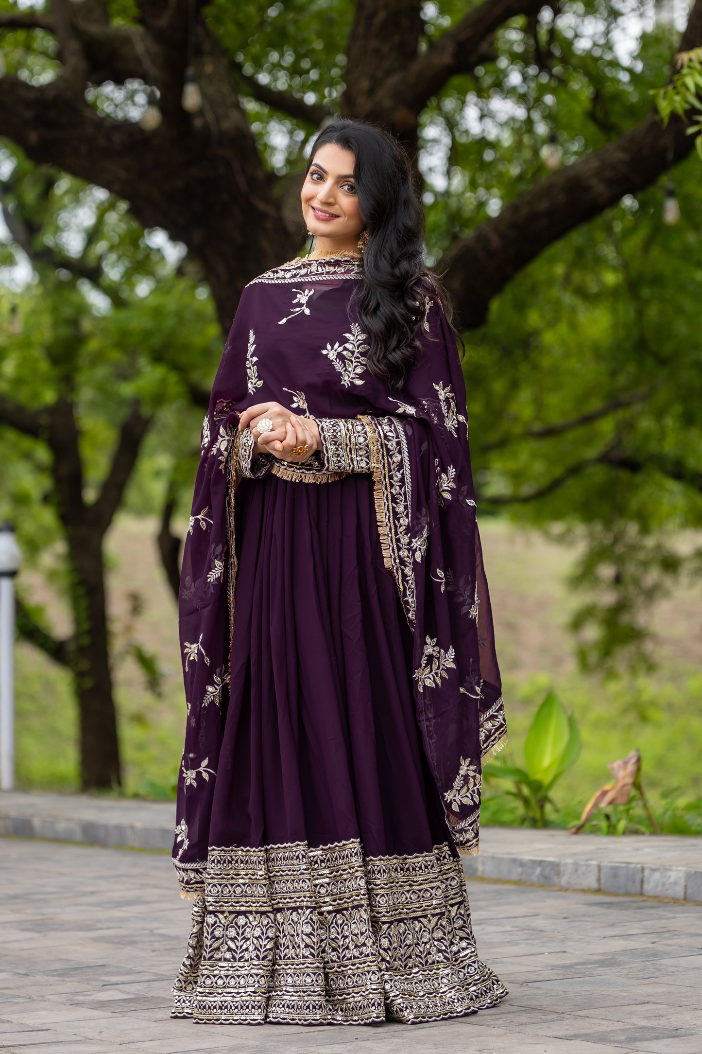 Fabulous Wine Faux Georgette Sequins Embroidered Anarkali Suit