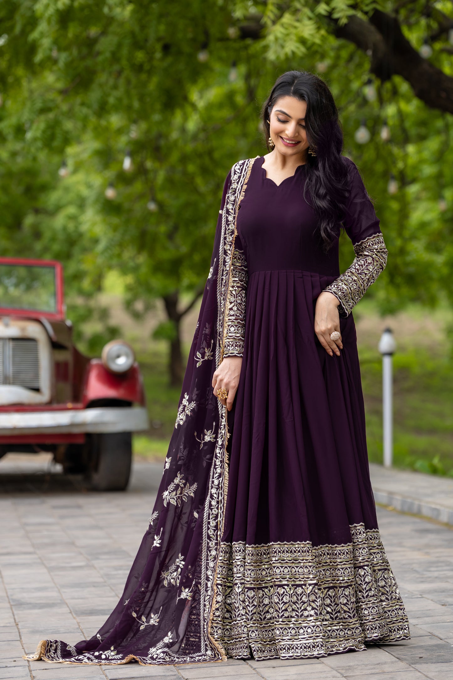 Fabulous Wine Faux Georgette Sequins Embroidered Anarkali Suit