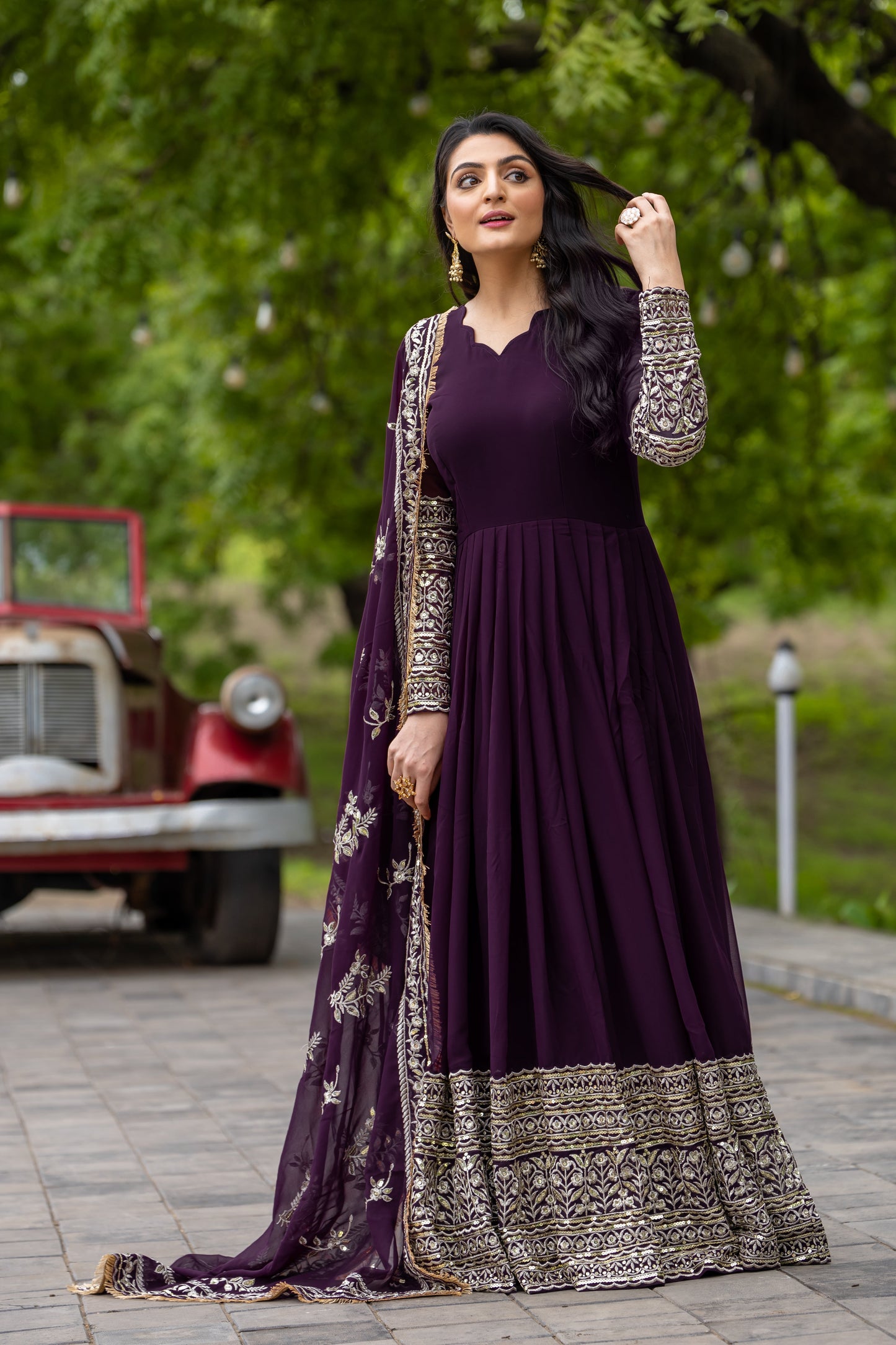 Fabulous Wine Faux Georgette Sequins Embroidered Anarkali Suit