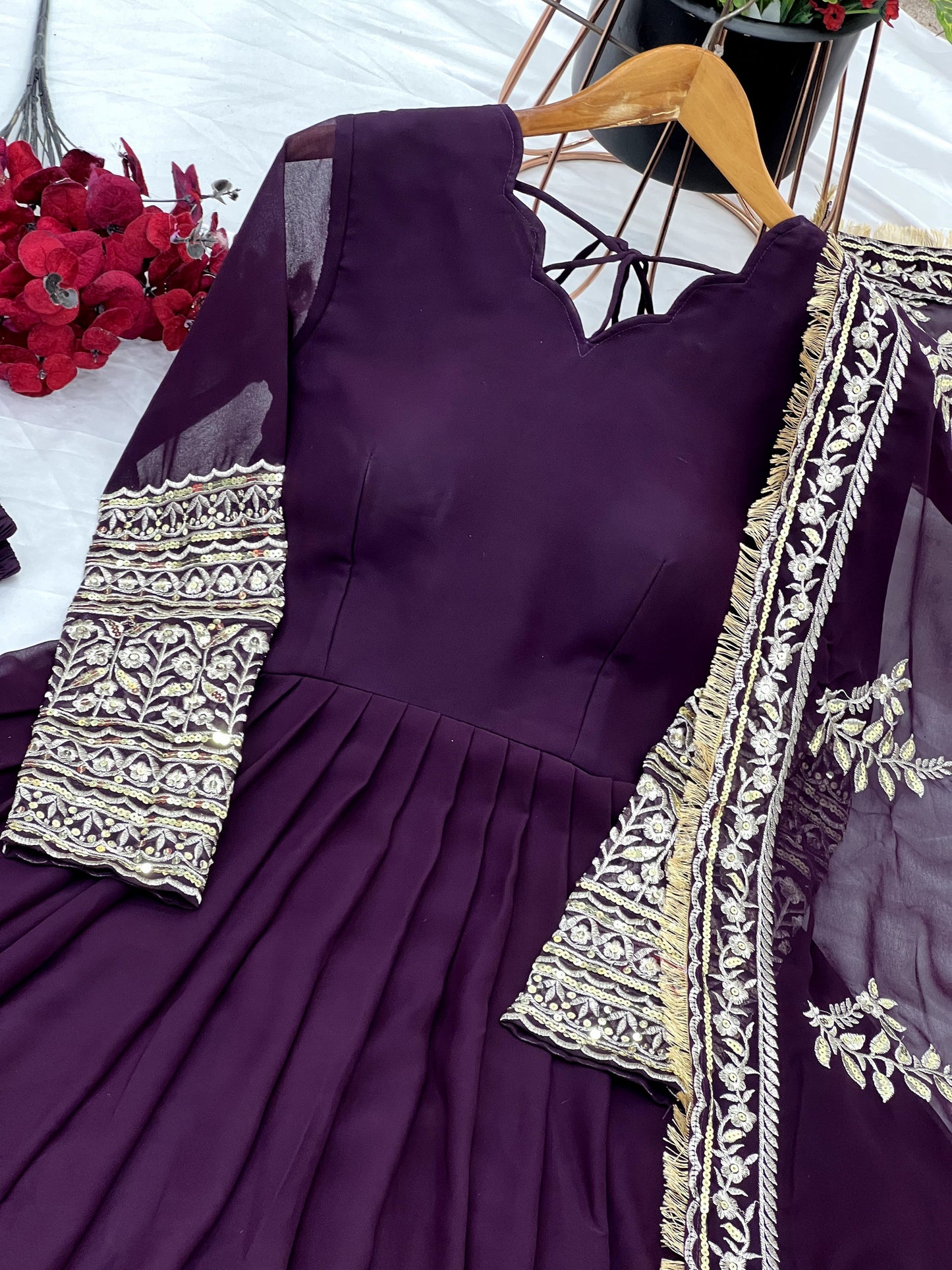 Fabulous Wine Faux Georgette Sequins Embroidered Anarkali Suit
