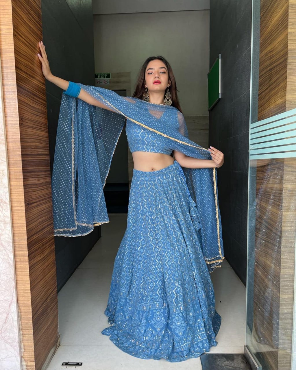 Blue Georgette Lehenga With Resham & Sequin Embroidery