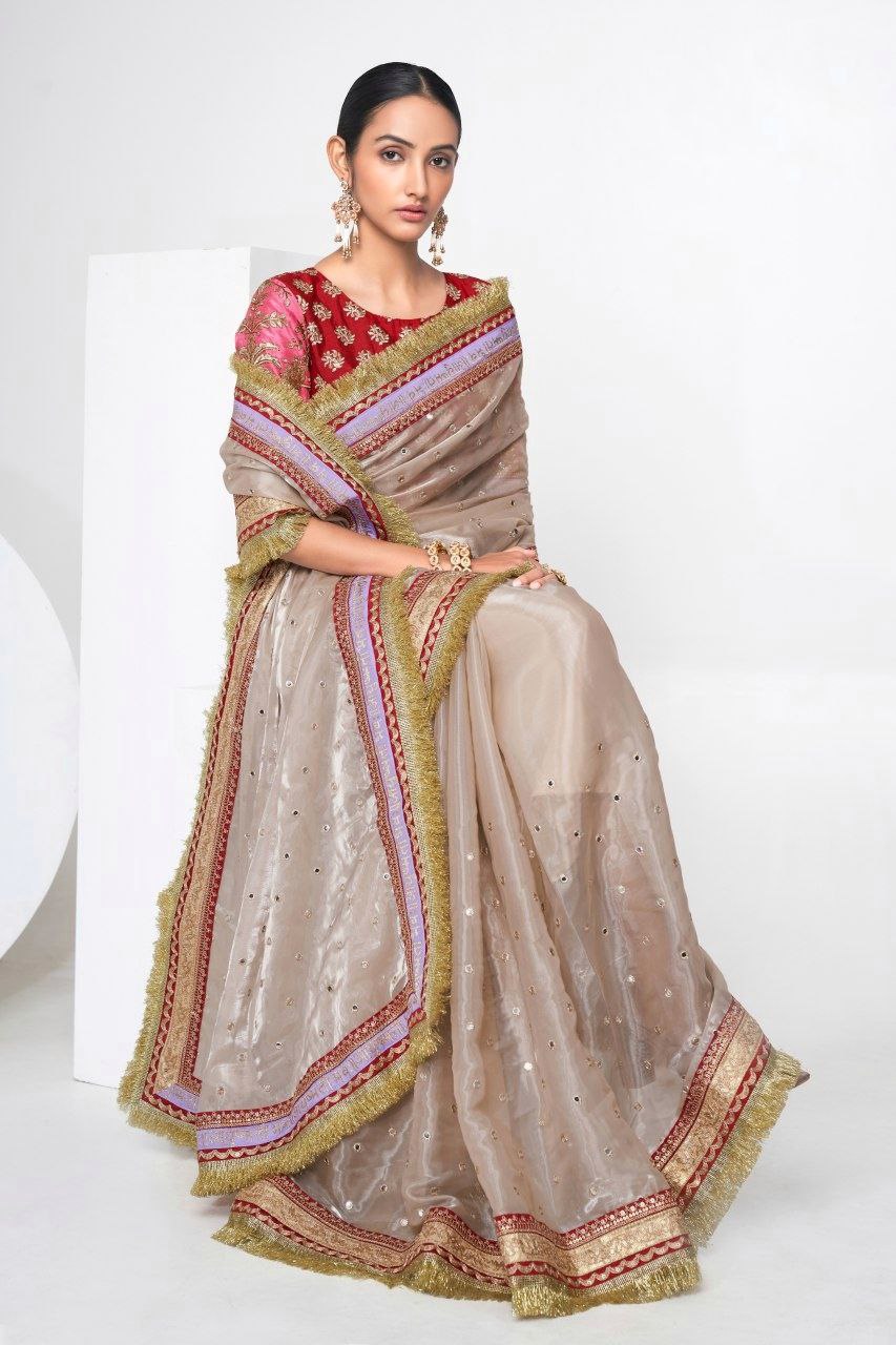 Elegant Beige Jimmy Choo Lehenga Set With Intricate Sequin Embellishments