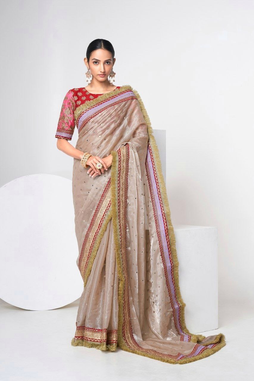 Elegant Beige Jimmy Choo Lehenga Set With Intricate Sequin Embellishments