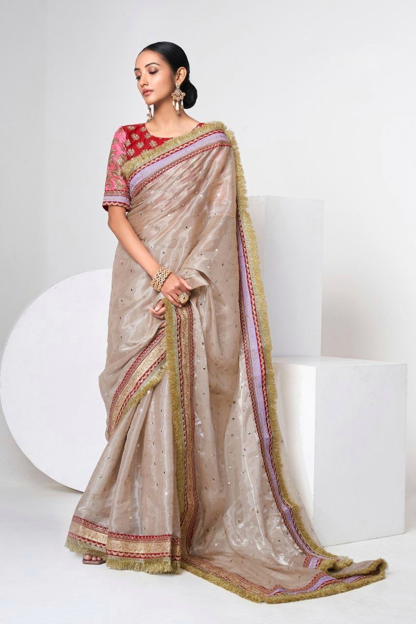 Elegant Beige Jimmy Choo Lehenga Set With Intricate Sequin Embellishments