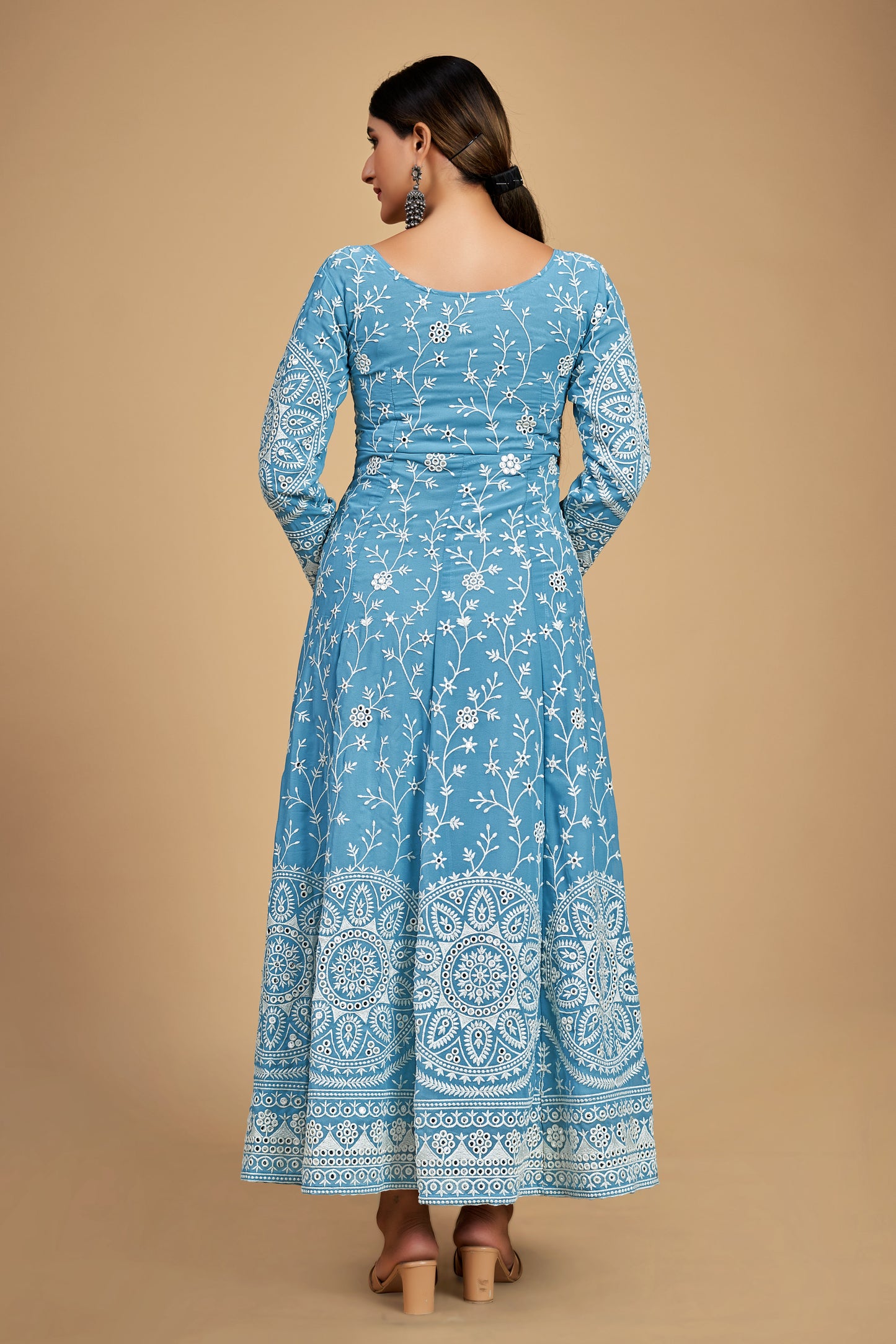 Sky Blue Elegant Georgette Embroidered Anarkali Pant Suit