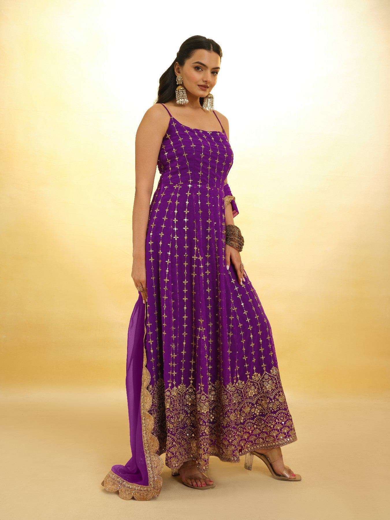 Elegant Wine Georgette Embroidered Anarkali Pant Suit