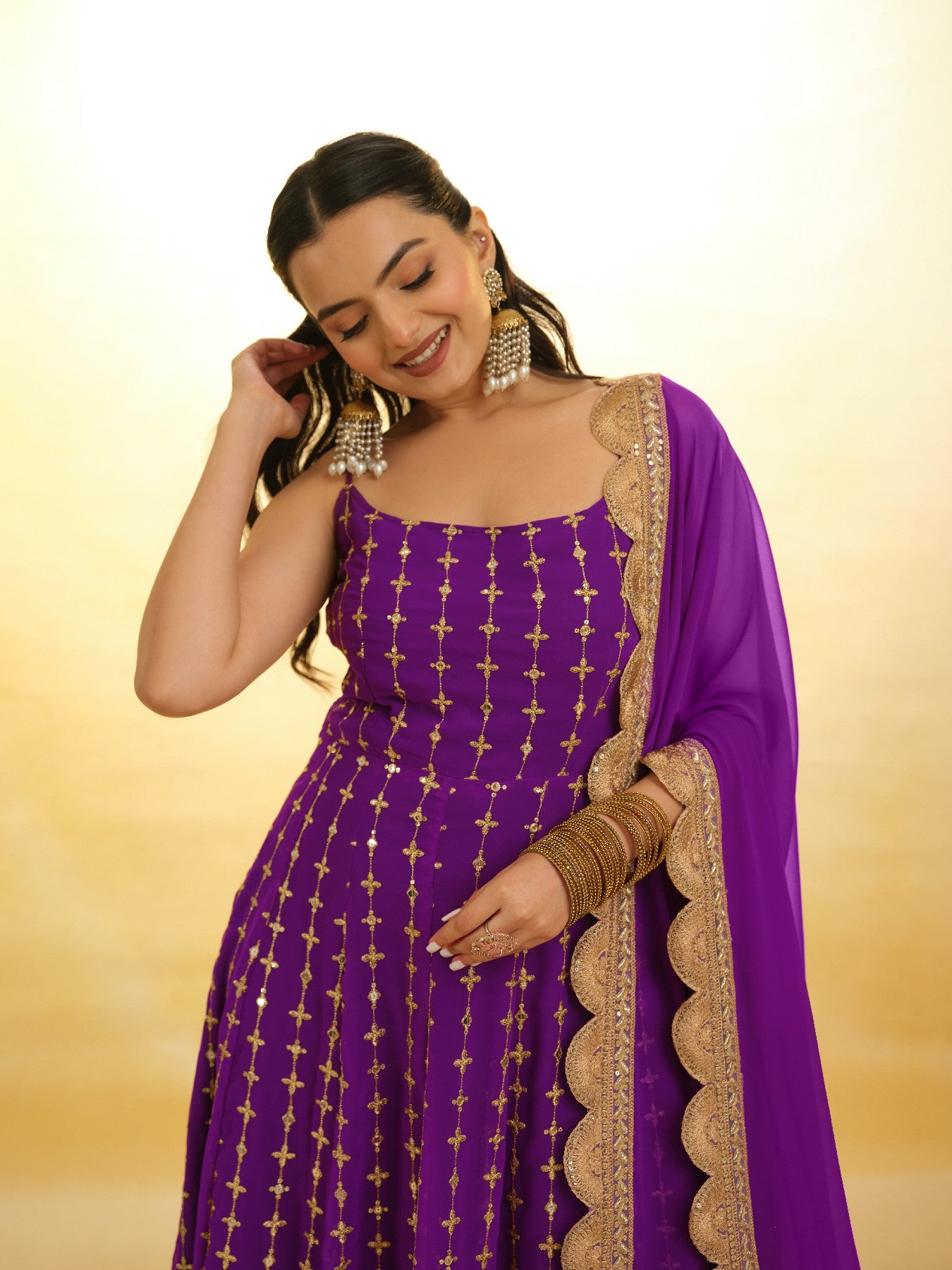 Elegant Wine Georgette Embroidered Anarkali Pant Suit