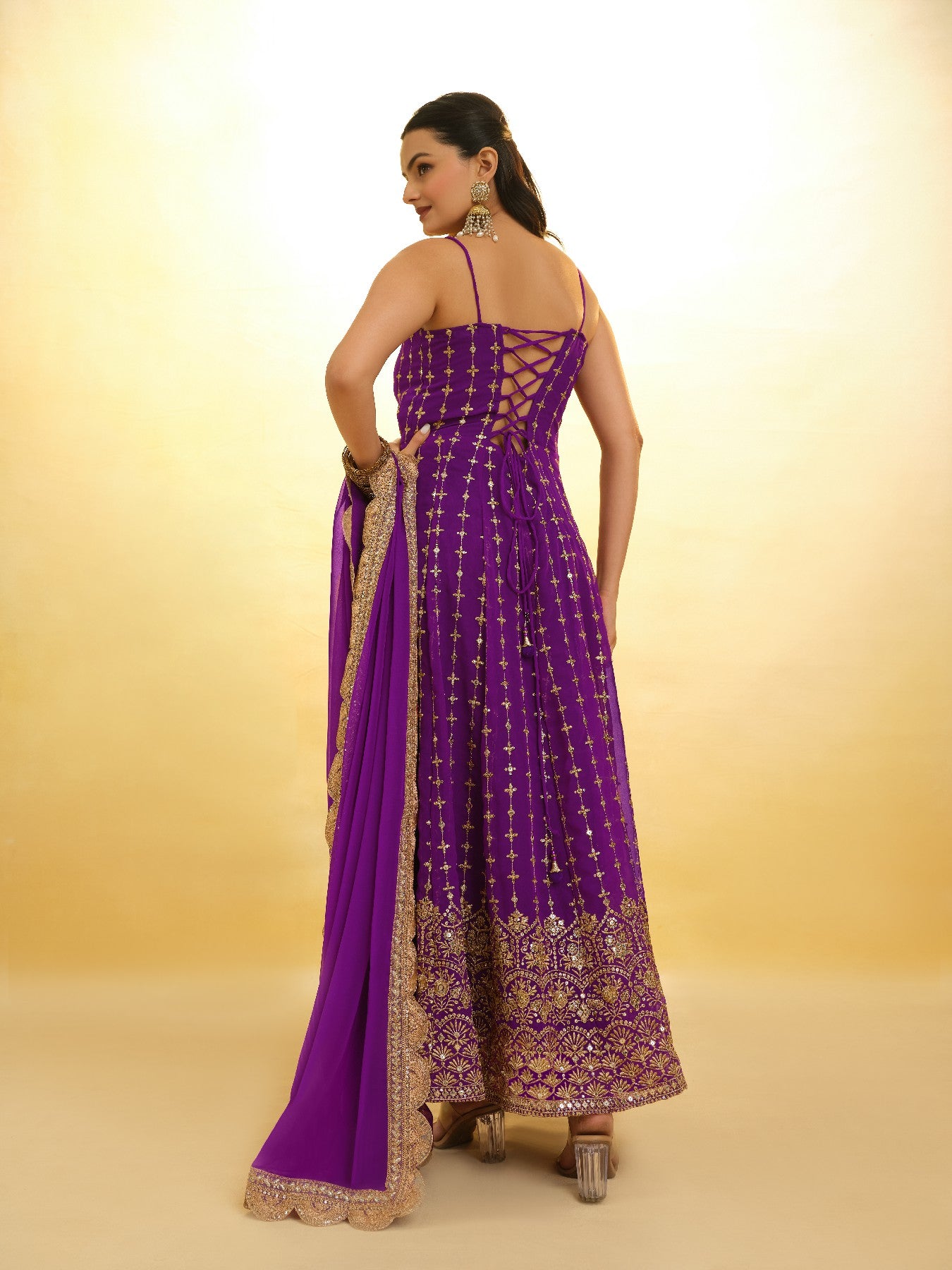 Elegant Wine Georgette Embroidered Anarkali Pant Suit