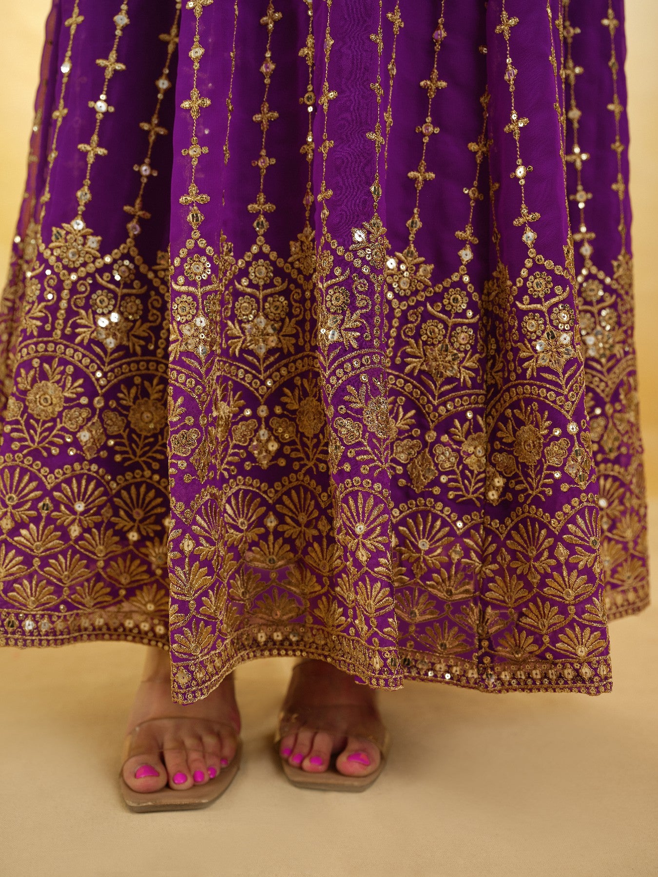 Elegant Wine Georgette Embroidered Anarkali Pant Suit