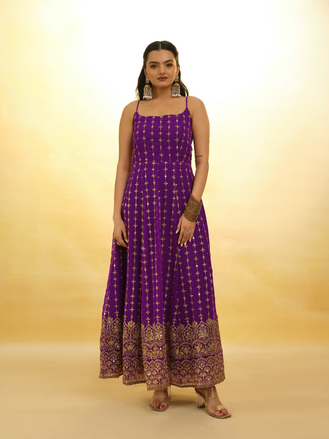 Elegant Wine Georgette Embroidered Anarkali Pant Suit
