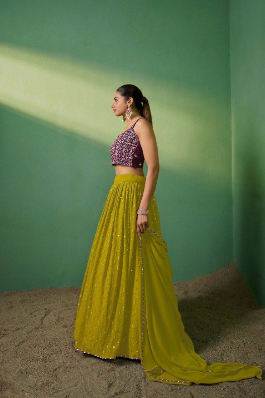 Graceful Mehendi Green Georgette Embroidered Lehenga Set