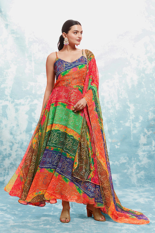Stylish Digital Printed Georgette Gown With Dupatta
