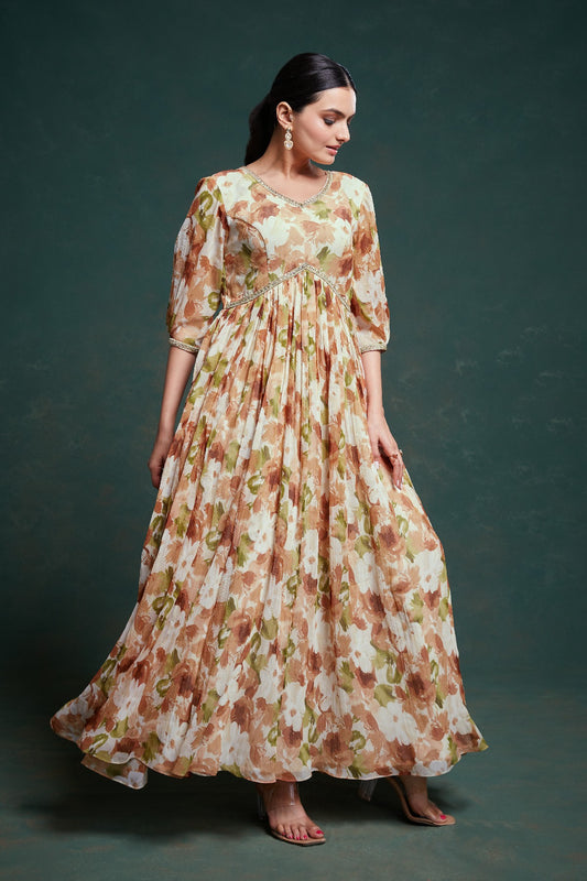 Graceful Floral Printed Ready To Wear Chiffon Gown