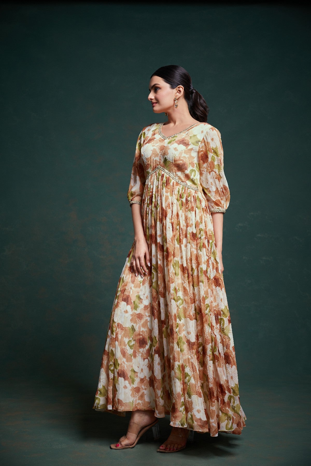 Graceful Floral Printed Ready To Wear Chiffon Gown