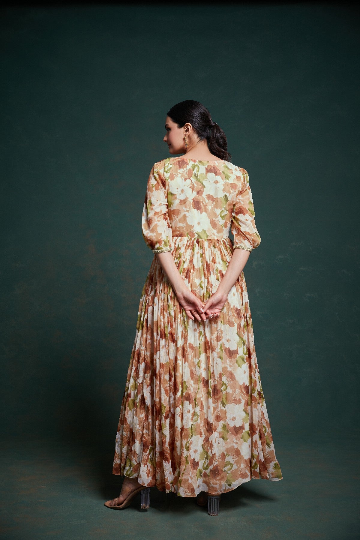 Graceful Floral Printed Ready To Wear Chiffon Gown