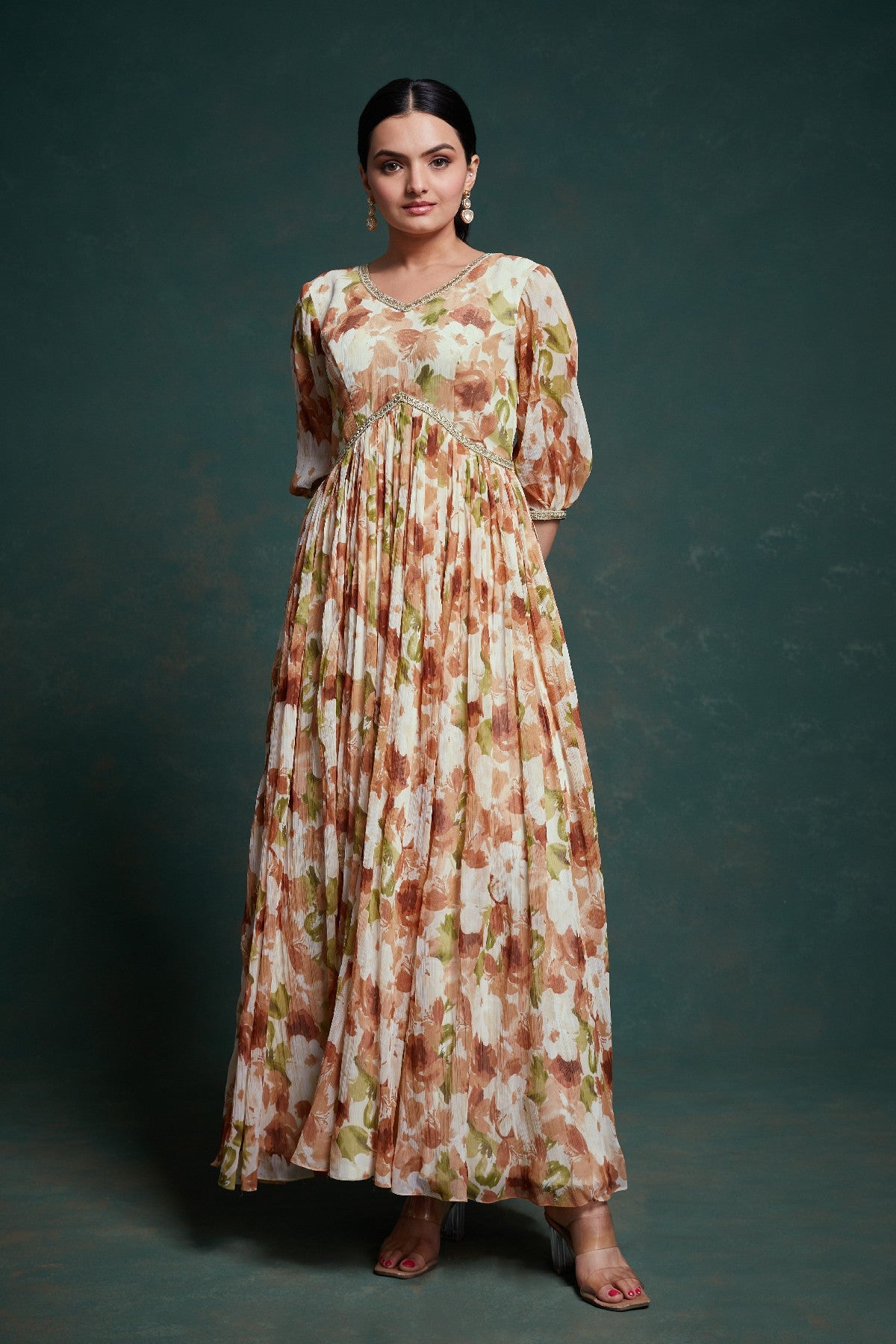Graceful Floral Printed Ready To Wear Chiffon Gown