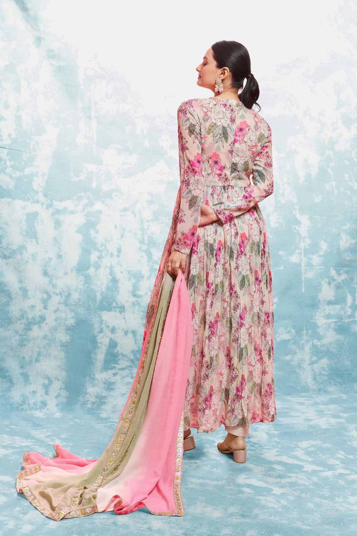 Elegant Floral Printed Georgette Anarkali Pant Suit