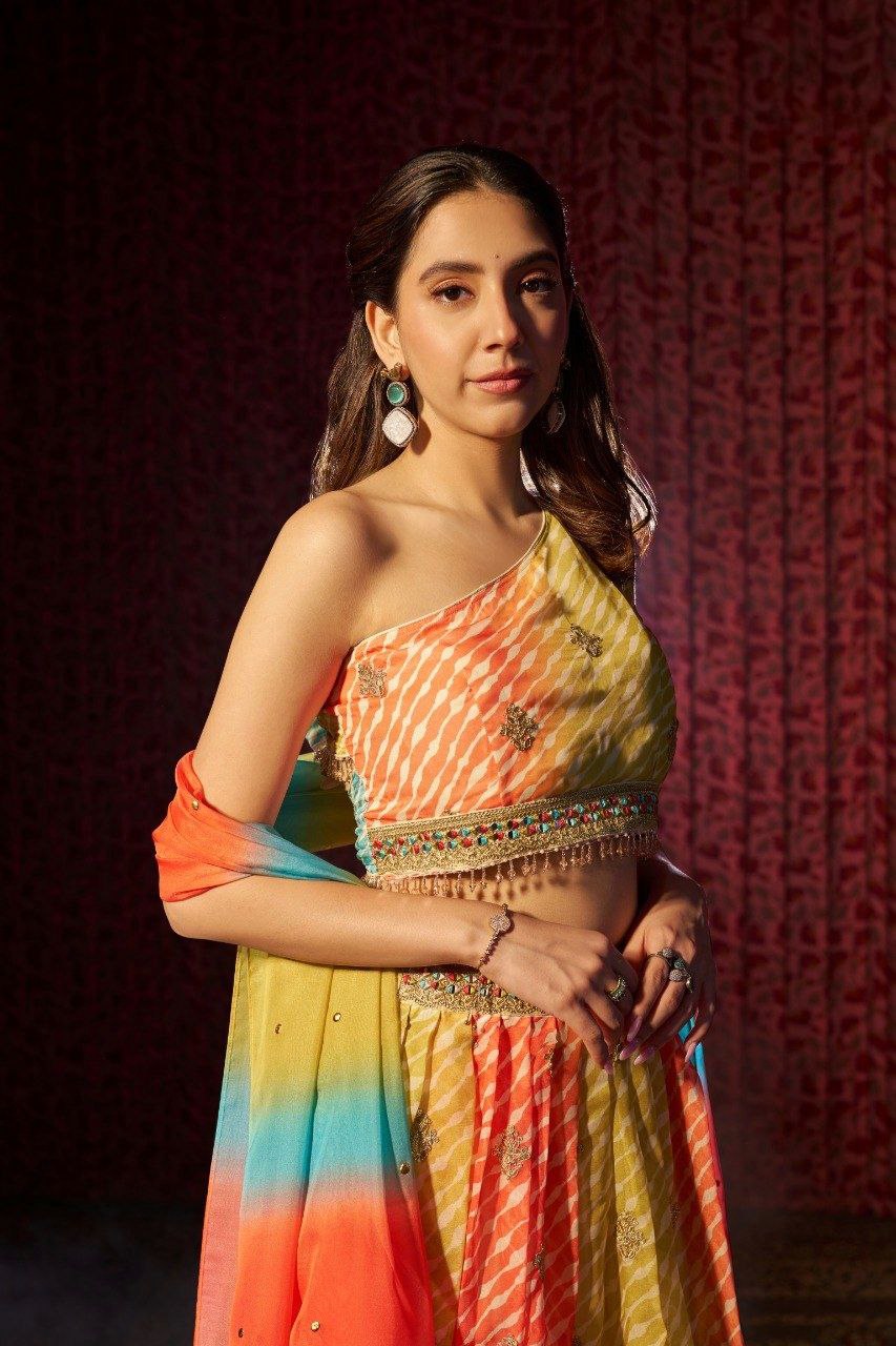 Graceful Organza Digital Printed Embroidered Lehenga Choli Set